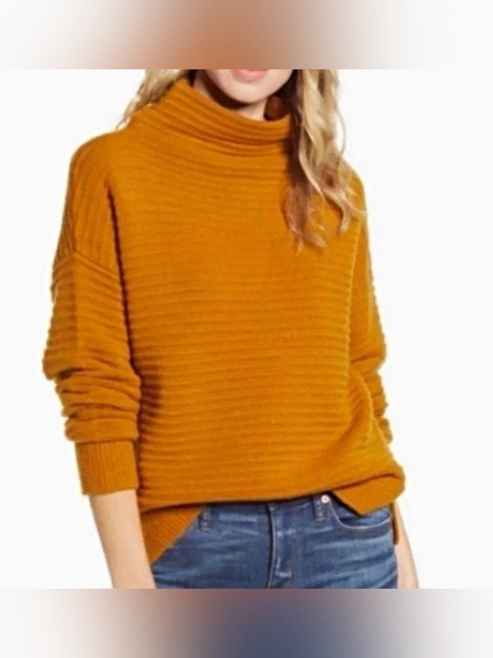 Madewell Belmont Mockneck Sweater S Golden Harvest Ribbed Fall Knit Slouchy